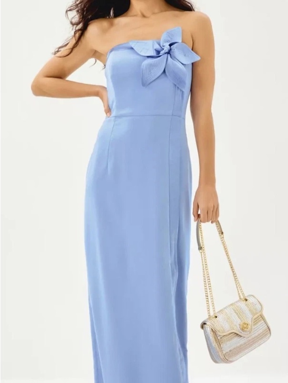Lilly Pulitzer Strapless Light Blue Maxi Dress with Bow Detail